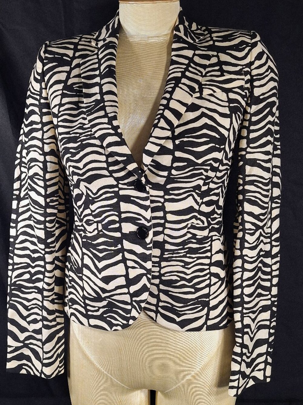 Calvin Klein Animal Print Zebra Stripes B/W Linen Blend Blazer Jacket Size 2P